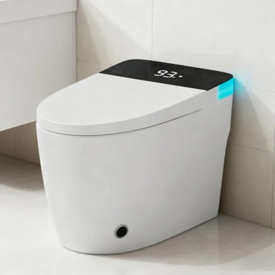 Smart toilet for home use, ceramic white, heated seat and dual auto flush with foot sensor, tankless one-piece design, soft-clo
Smart toilet for home use, ceramic white, heated seat and dual auto flush with foot sensor, tankless one-piece design, soft-clo