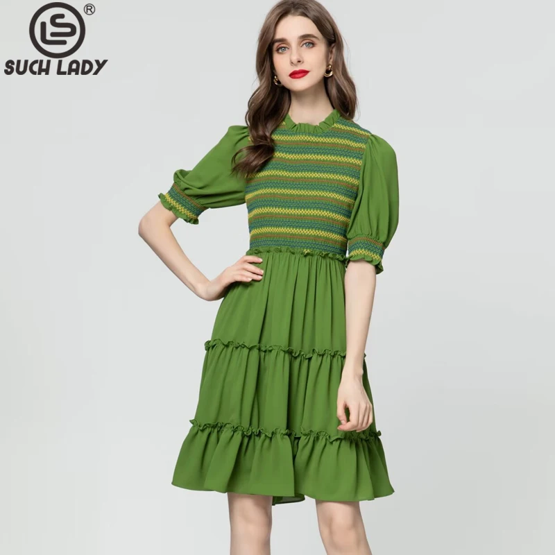 Women's Runway Dresses O Neck Short Sleevess Tiered Ruffles Elastic Fashion High Street Designer Mini Vestidos
Women's Runway Dresses O Neck Short Sleevess Tiered Ruffles Elastic Fashion High Street Designer Mini Vestidos