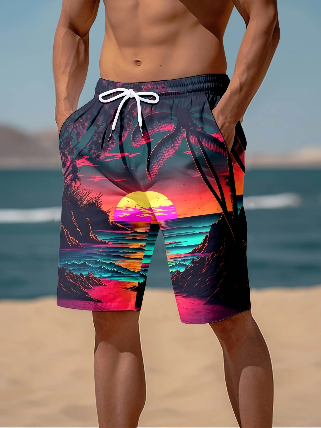 Mens Tropical Sunset Ocean Palm Print Quick Dry Board Shorts Elastic Drawstring Swim Trunks Summer Beach Daily Casual Outfit
Mens Tropical Sunset Ocean Palm Print Quick Dry Board Shorts Elastic Drawstring Swim Trunks Summer Beach Daily Casual Outfit