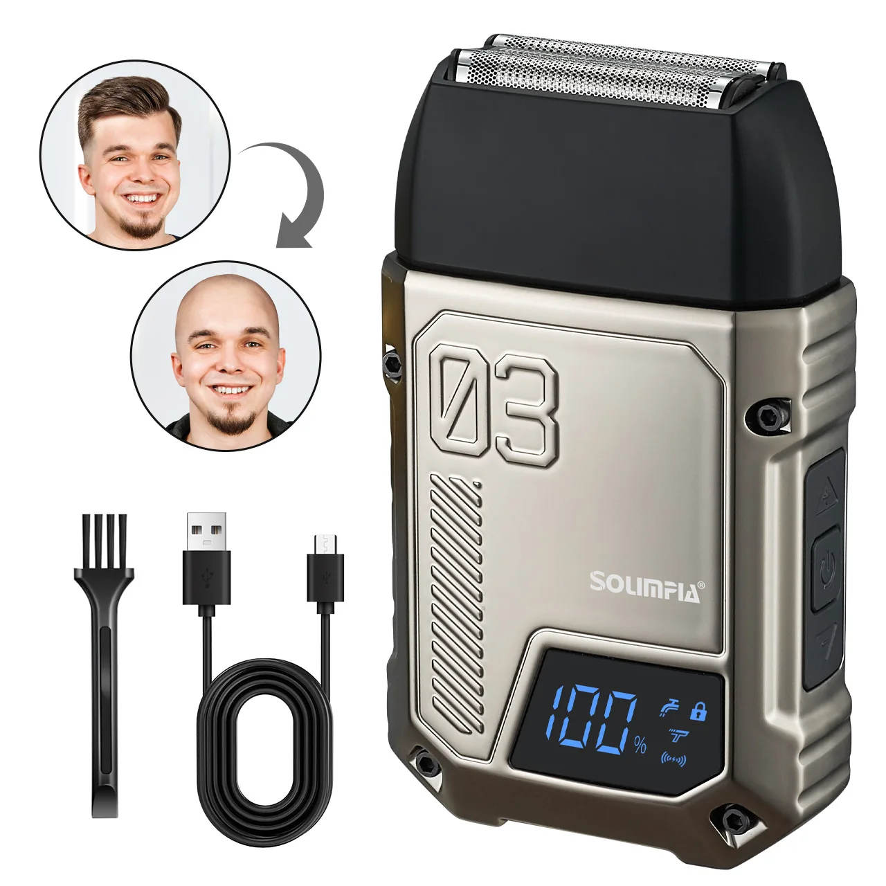 Solimpia Portable Men's Electric Shaver Wet/Dry Dual Use Three-Blade Reciprocating Head Razor with Barber Light for Clean Shave
Solimpia Portable Men's Electric Shaver Wet/Dry Dual Use Three-Blade Reciprocating Head Razor with Barber Light for Clean Shave