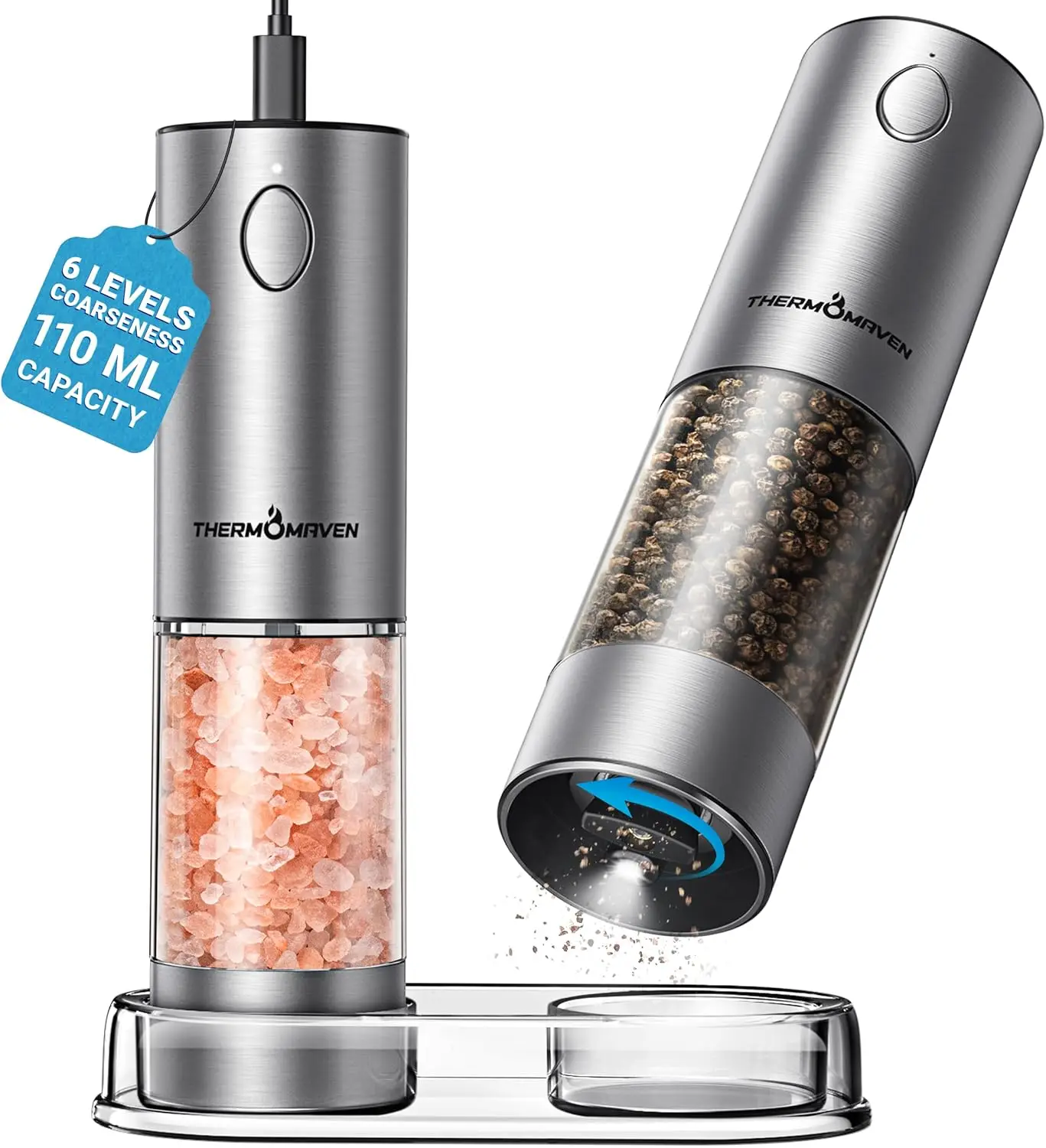 Upgraded Larger Capacity Electric Salt and Pepper Grinder Set, 110ml Rechargeable Salt and Pepper
Upgraded Larger Capacity Electric Salt and Pepper Grinder Set, 110ml Rechargeable Salt and Pepper