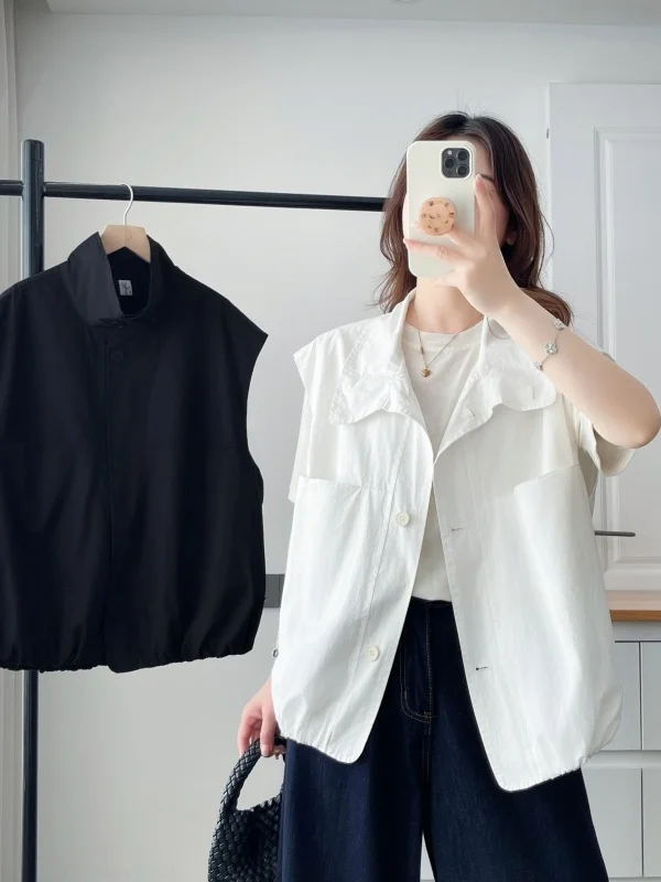 Summer Korean Style Loose Fit Single Button Thin Vest Large Size Women Versatile Layering Tank Top Sleeveless Turn-down Collar
Summer Korean Style Loose Fit Single Button Thin Vest Large Size Women Versatile Layering Tank Top Sleeveless Turn-down Collar