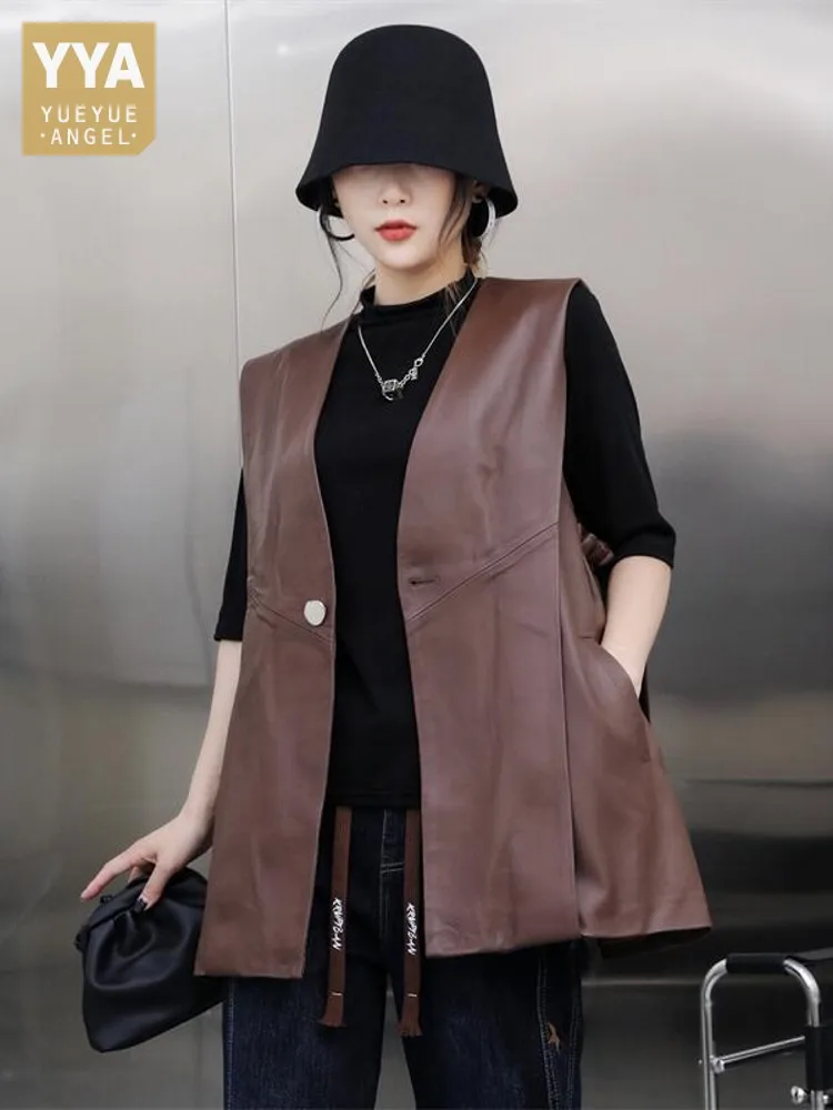 Autumn New Women Loose Fit Sleeveless Vest Tops Side Pleated Mid Real Sheepskin Genuine Leather Jacket V Neck Casual Waistcoat
Autumn New Women Loose Fit Sleeveless Vest Tops Side Pleated Mid Real Sheepskin Genuine Leather Jacket V Neck Casual Waistcoat
