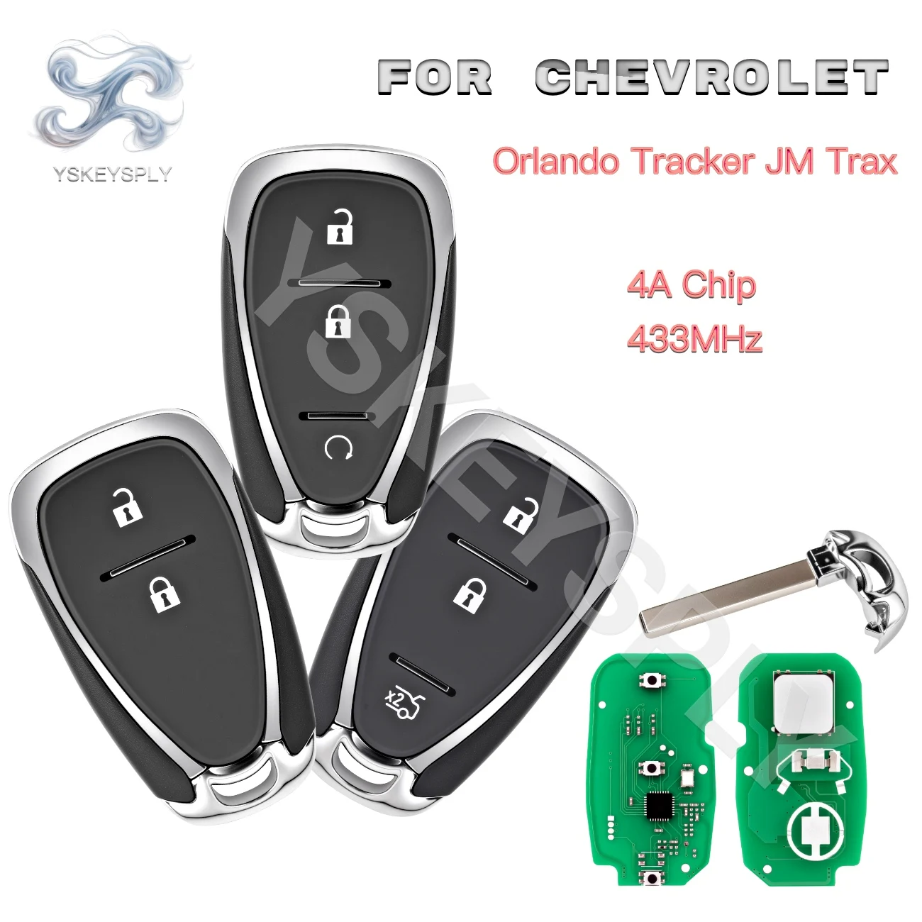 For Chevrolet Orlando JM Trax Tracker 433MHz 4A Chip Keyless Entry Smart Key Fob 2 Buttons/3 Buttons
For Chevrolet Orlando JM Trax Tracker 433MHz 4A Chip Keyless Entry Smart Key Fob 2 Buttons/3 Buttons