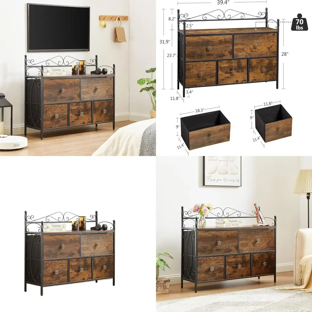 Коричневая деревянная тумба под телевизор 39 дюймов с 5 тканевыми ящиками, медиацентр для гостиной и спальни, простая сборка
Коричневая деревянная тумба под телевизор 39 дюймов с 5 тканевыми ящиками, медиацентр для гостиной и спальни, простая сборка