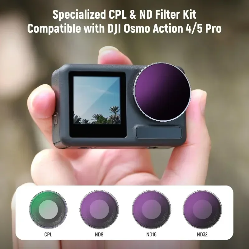 4 Pack ND8 ND16 ND32 CPL Polarizer Neutral Density Filters Kit Action Camera Lens Accessories for DJI Osmo Action 5Pro/4/3
4 Pack ND8 ND16 ND32 CPL Polarizer Neutral Density Filters Kit Action Camera Lens Accessories for DJI Osmo Action 5Pro/4/3