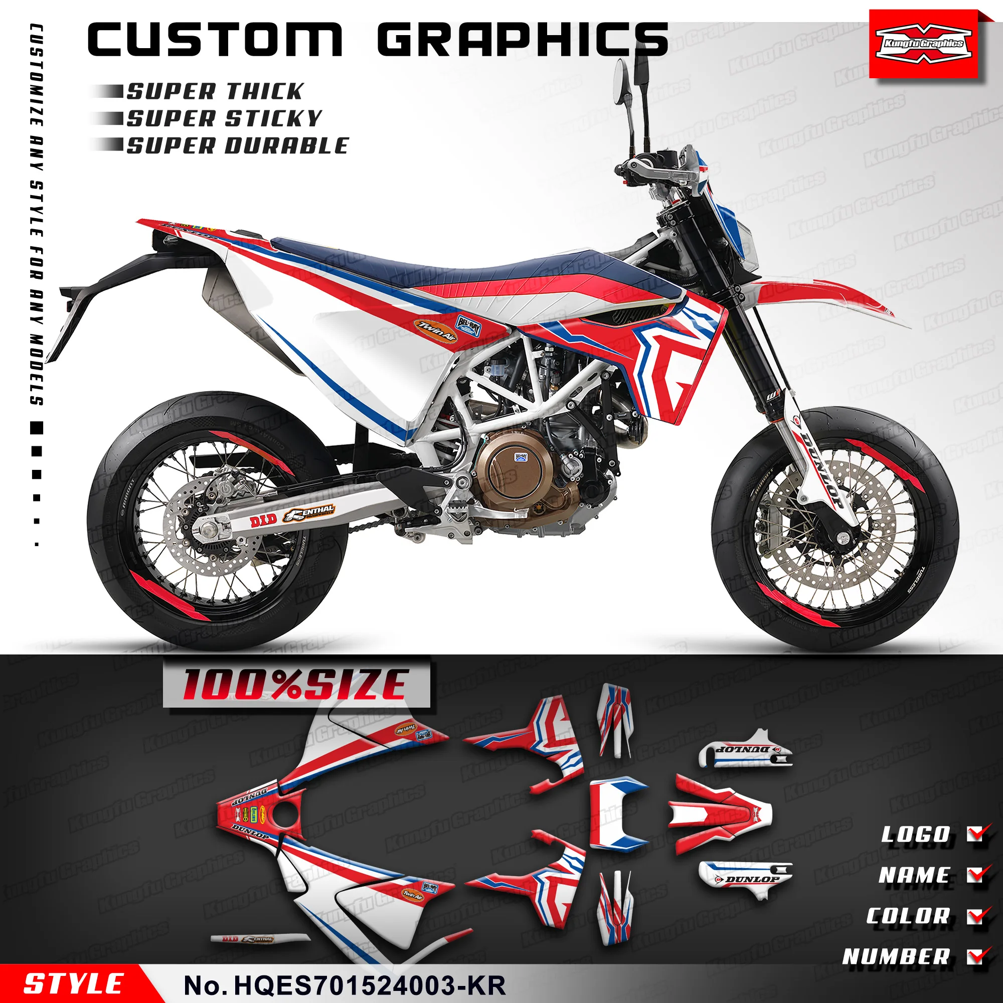 KUNGFU GRAPHCS Custom Sticker Vinyl Wrap Kit for Husqvarna Enduro Supermoto 701 2015-2024, HQES701524003-KR
KUNGFU GRAPHCS Custom Sticker Vinyl Wrap Kit for Husqvarna Enduro Supermoto 701 2015-2024, HQES701524003-KR