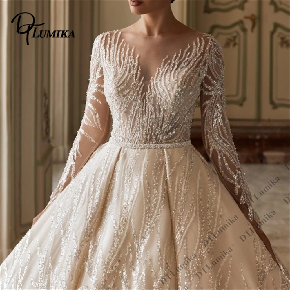 DTLumika Beaded Appliques Luxury Wedding Dresses with Sheer Full Sleeves Ball Gown Bride Dress, Customized Plus Size Bridal Gown
DTLumika Beaded Appliques Luxury Wedding Dresses with Sheer Full Sleeves Ball Gown Bride Dress, Customized Plus Size Bridal Gown