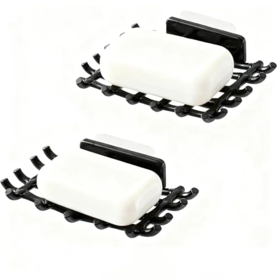 2 Pack Soap Bar Holder for Shower Wall - Self Draining Soap Dish with Hooks - No Drilling Waterproof Adhesive Wall Mounted Dish
2 Pack Soap Bar Holder for Shower Wall - Self Draining Soap Dish with Hooks - No Drilling Waterproof Adhesive Wall Mounted Dish