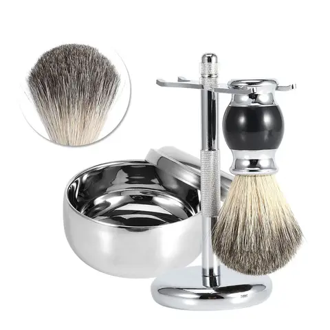 Professional Men Shaving Tool Stand Holder Faux Badger Hair Brush Alloy Soap Mug Bowl Kit Men Shaving Kit Men Shaving Tool