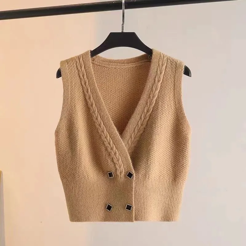 Loose Knitted Vest Women's Autumn Faion Versatile Button up ort Sve V-Ne Color Casual Commute Sle Top
Loose Knitted Vest Women's Autumn Faion Versatile Button up ort Sve V-Ne Color Casual Commute Sle Top