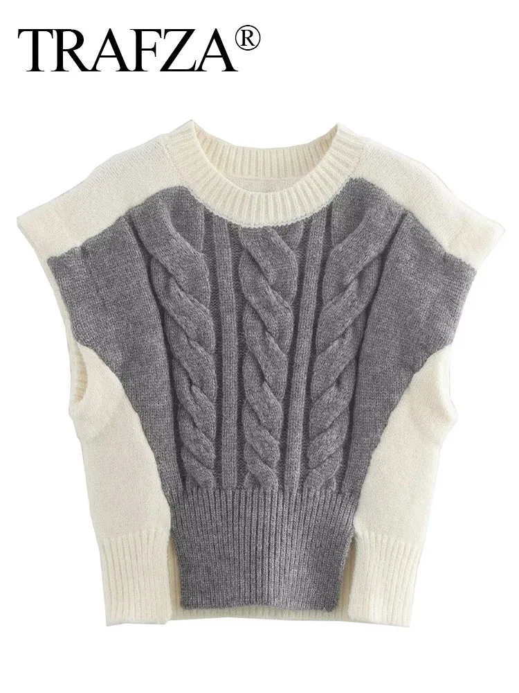 TRAFZA Women Autumn Simple Split O-Neck Sleeveless Cable Pattern Knitted Vest Female Elegant Versatile Elastic Short Top Mujer
TRAFZA Women Autumn Simple Split O-Neck Sleeveless Cable Pattern Knitted Vest Female Elegant Versatile Elastic Short Top Mujer