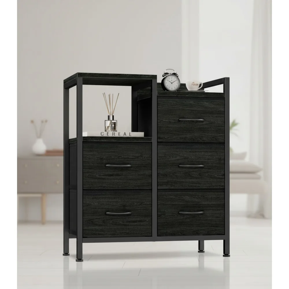 5-Drawer Black Fabric Dresser with Metal Frame - Modern Storage Cabinet for Bedroom Closet Organization
5-Drawer Black Fabric Dresser with Metal Frame - Modern Storage Cabinet for Bedroom Closet Organization