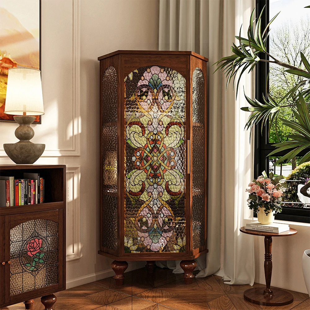 Medieval solid wood triangular cabinet, living room against the wall corner storage display , French retro glass storage
Medieval solid wood triangular cabinet, living room against the wall corner storage display , French retro glass storage