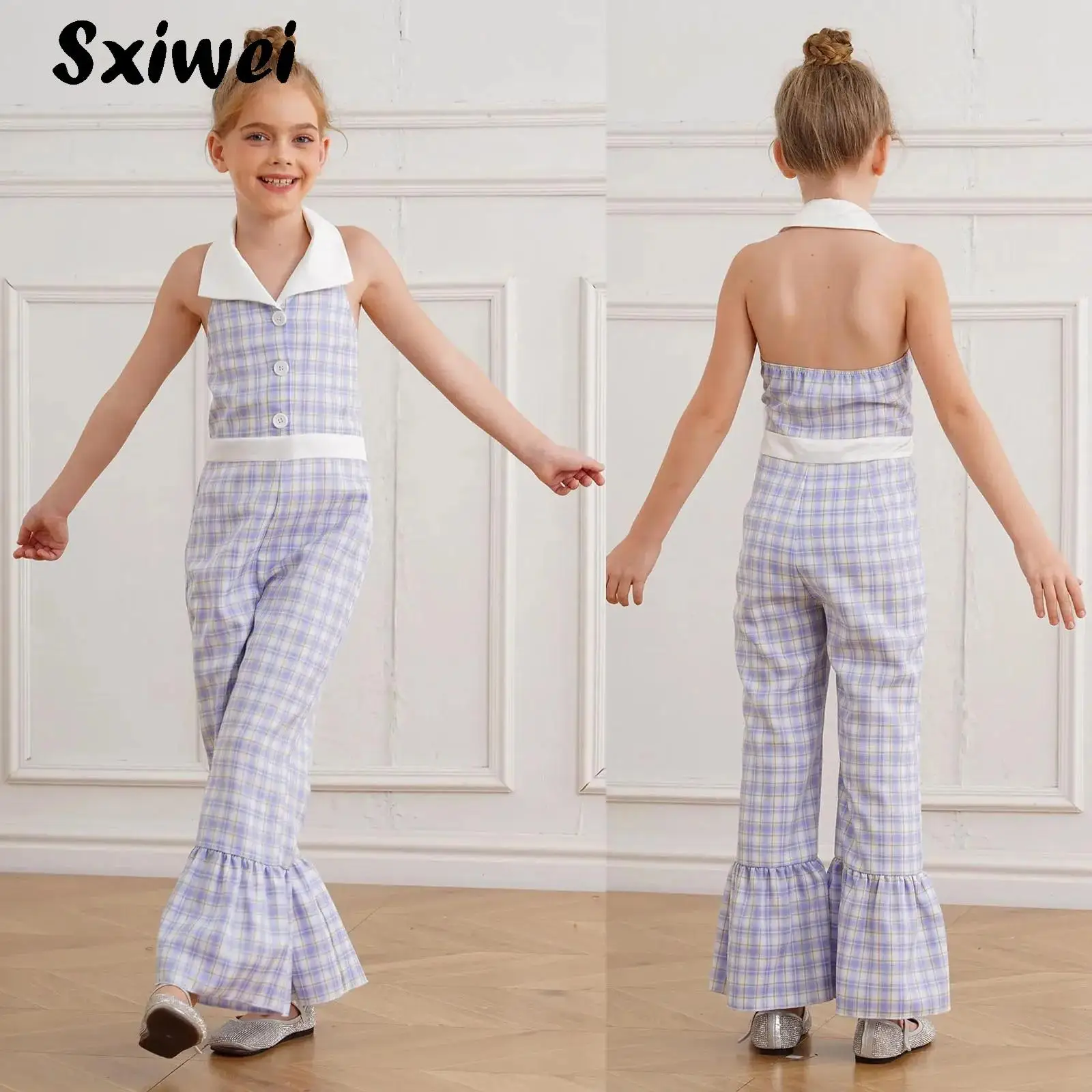 Teen Girl Overalls Clothes Fashion Plaid Jumpsuit Halter Sleeveless Ruffled Bell-Bottom Rompers for Birthday Party Pageant
Teen Girl Overalls Clothes Fashion Plaid Jumpsuit Halter Sleeveless Ruffled Bell-Bottom Rompers for Birthday Party Pageant