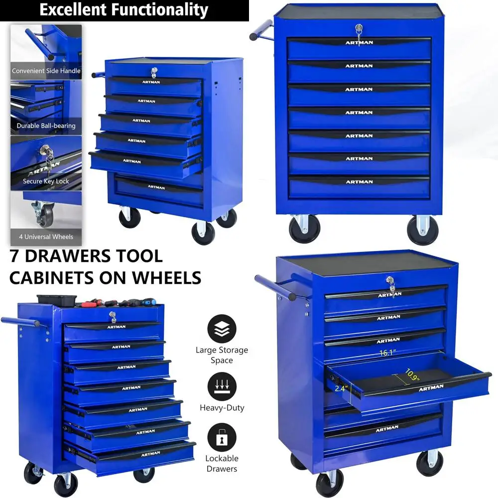 Сверхмощный 20-металлический ящик для инструментов с 7 ящиками, направляющими на шарикоподшипниках, синий и черный стальной органайзер для хранения вещей
Сверхмощный 20-металлический ящик для инструментов с 7 ящиками, направляющими на шарикоподшипниках, синий и черный стальной органайзер для хранения вещей