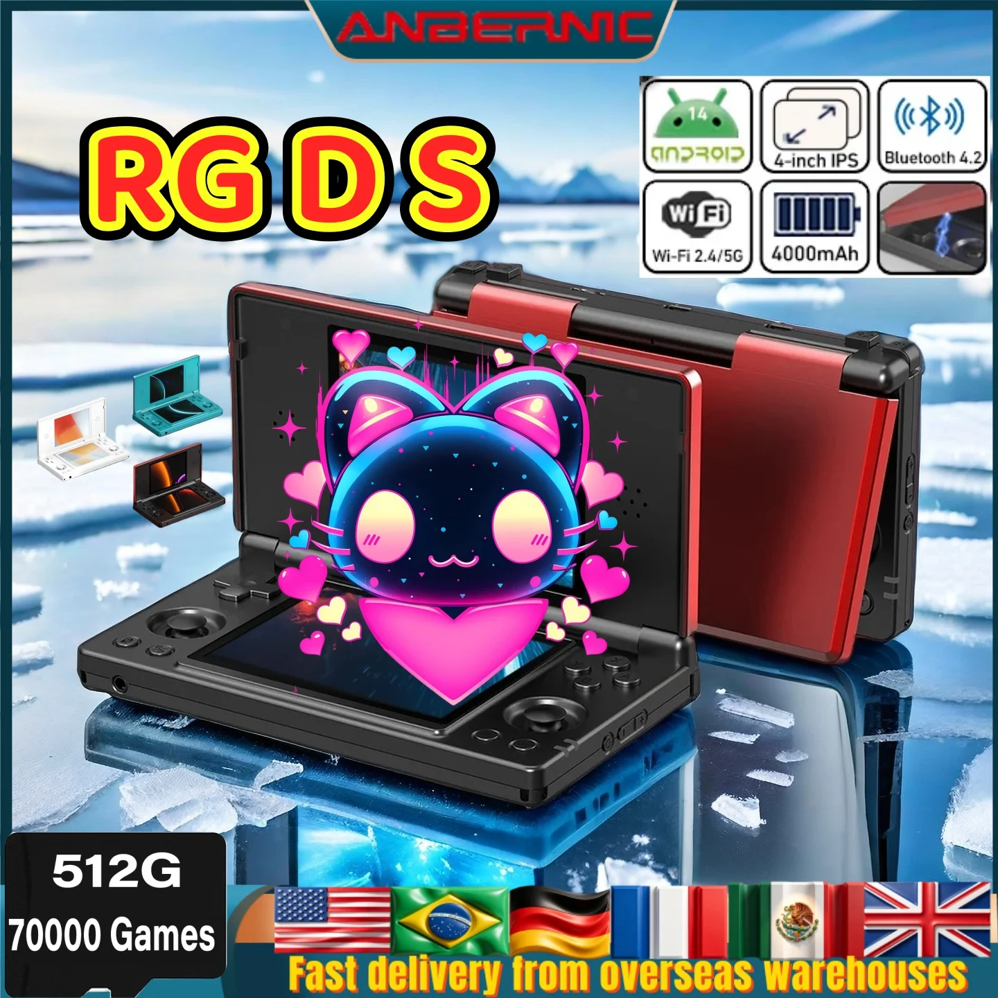 Anbernic RG DS Retro Handheld Video Game Console Video Player 4" IPS Dual Screen Android14 4000mAh Flip RGDS 512G PS1 PSP NDS
Anbernic RG DS Retro Handheld Video Game Console Video Player 4" IPS Dual Screen Android14 4000mAh Flip RGDS 512G PS1 PSP NDS