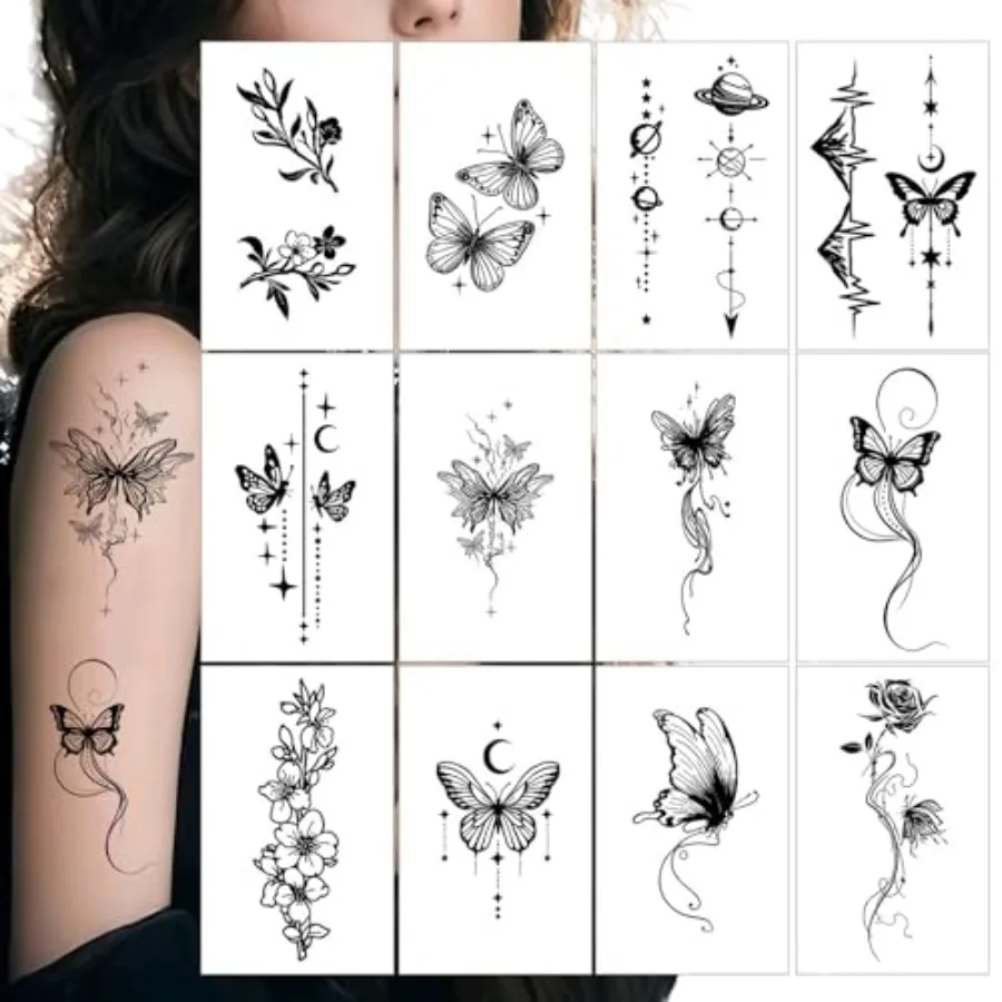 Black Butterfly Temporary Tattoos 12 Sheets Floral and Celestial Designs Waterproof Fake Tattoos Body Art Stickers for Women Bl
Black Butterfly Temporary Tattoos 12 Sheets Floral and Celestial Designs Waterproof Fake Tattoos Body Art Stickers for Women Bl