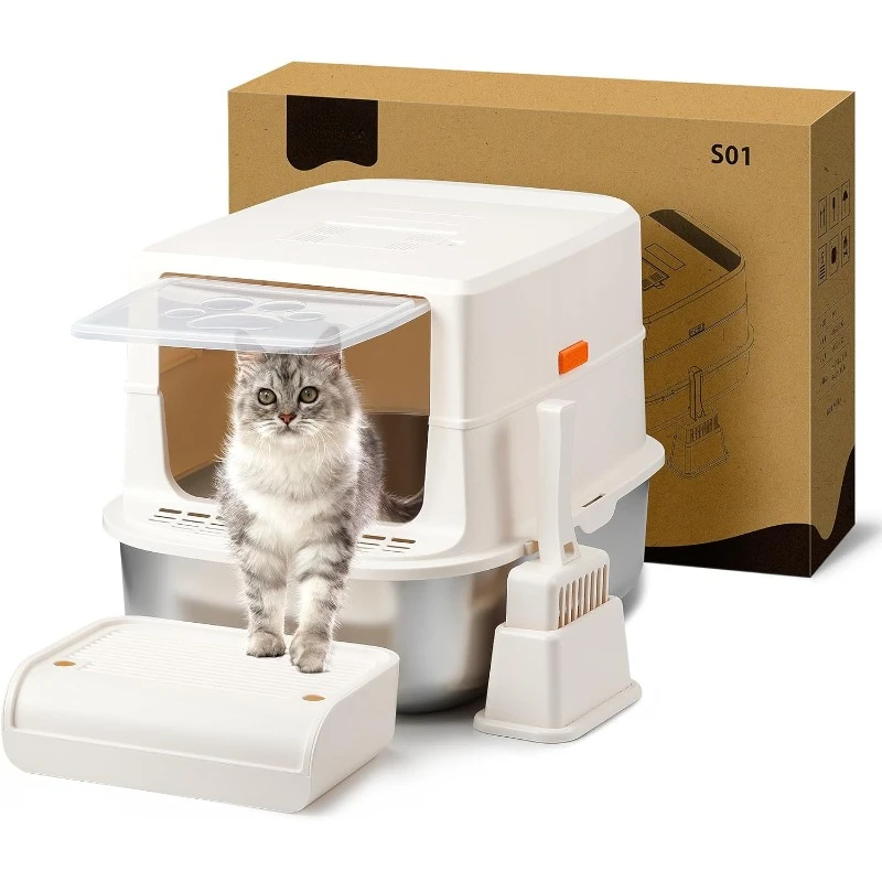 Large stainless steel cat litter box, odor-resistant charcoal filter, closed cat litter box with cat litter scoop
Large stainless steel cat litter box, odor-resistant charcoal filter, closed cat litter box with cat litter scoop