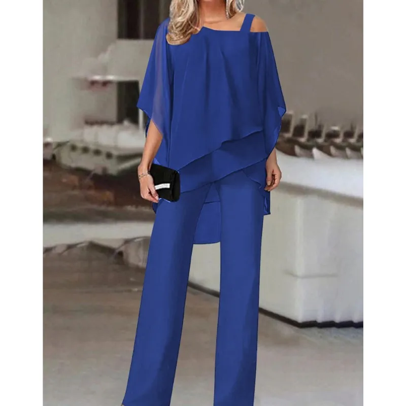 Fashion Pants Sets Solid Color 2 Pieces Off Shoulder Half Batwing Sleeve Blouse + Wide Leg Pant Irregular Chiffon Loose Suits
Fashion Pants Sets Solid Color 2 Pieces Off Shoulder Half Batwing Sleeve Blouse + Wide Leg Pant Irregular Chiffon Loose Suits