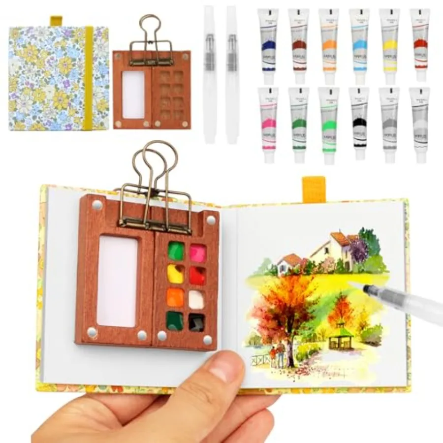 Travel Watercolor Set Mini Paint Palette Travel kit Mini Water Color Paint Set Wooden 8 Grid Paint Box, 12 Colors Small Waterco
Travel Watercolor Set Mini Paint Palette Travel kit Mini Water Color Paint Set Wooden 8 Grid Paint Box, 12 Colors Small Waterco