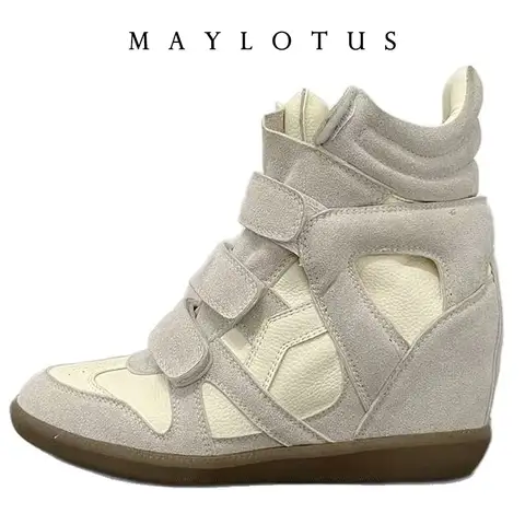 Size 35-41 Suede Leather Wedge Sneakers Hook Loop Fastener Hiking Boots Women Platform Height Increasing Shoes Ankle Short Boots