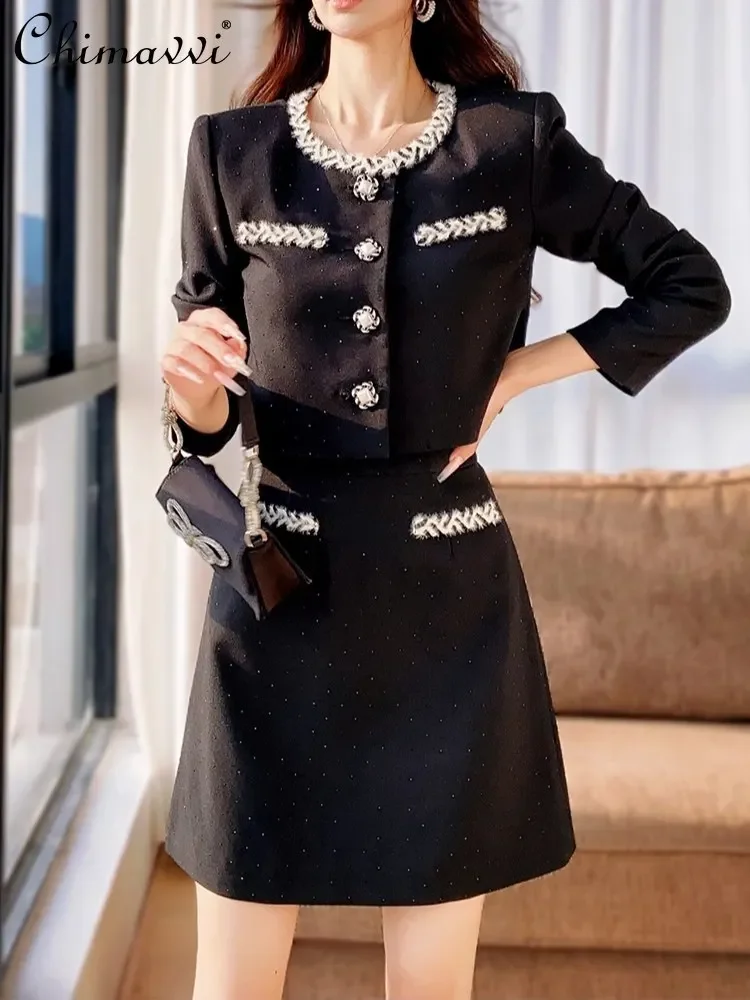French Elegant Commuter Round Neck Single-breasted Jacket Hot Diamond High Waist Slim Fit A-line Mini Skirt Two-piece Sets Women
French Elegant Commuter Round Neck Single-breasted Jacket Hot Diamond High Waist Slim Fit A-line Mini Skirt Two-piece Sets Women