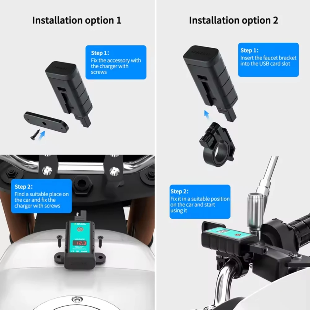 Водонепроницаемое мотоциклетное зарядное устройство с двумя USB-портами и Type-C IP66, быстрая зарядка QC3.0, вольтметр 12–24 В с переключателем включения/выключения для телефонов
Водонепроницаемое мотоциклетное зарядное устройство с двумя USB-портами и Type-C IP66, быстрая зарядка QC3.0, вольтметр 12–24 В с переключателем включения/выключения для телефонов