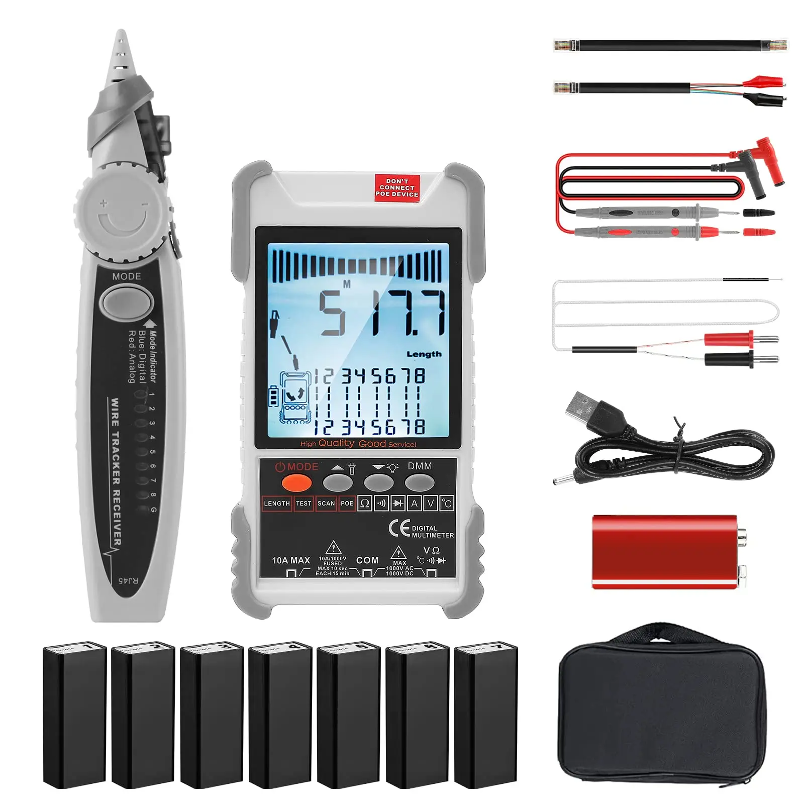 RIIAI Network Cable Tester&Digital Multimeter, ID Mapping Multifunction Ethernet Wire Tracer with PoE&NCV&Lamp for CAT5 CAT6
RIIAI Network Cable Tester&Digital Multimeter, ID Mapping Multifunction Ethernet Wire Tracer with PoE&NCV&Lamp for CAT5 CAT6