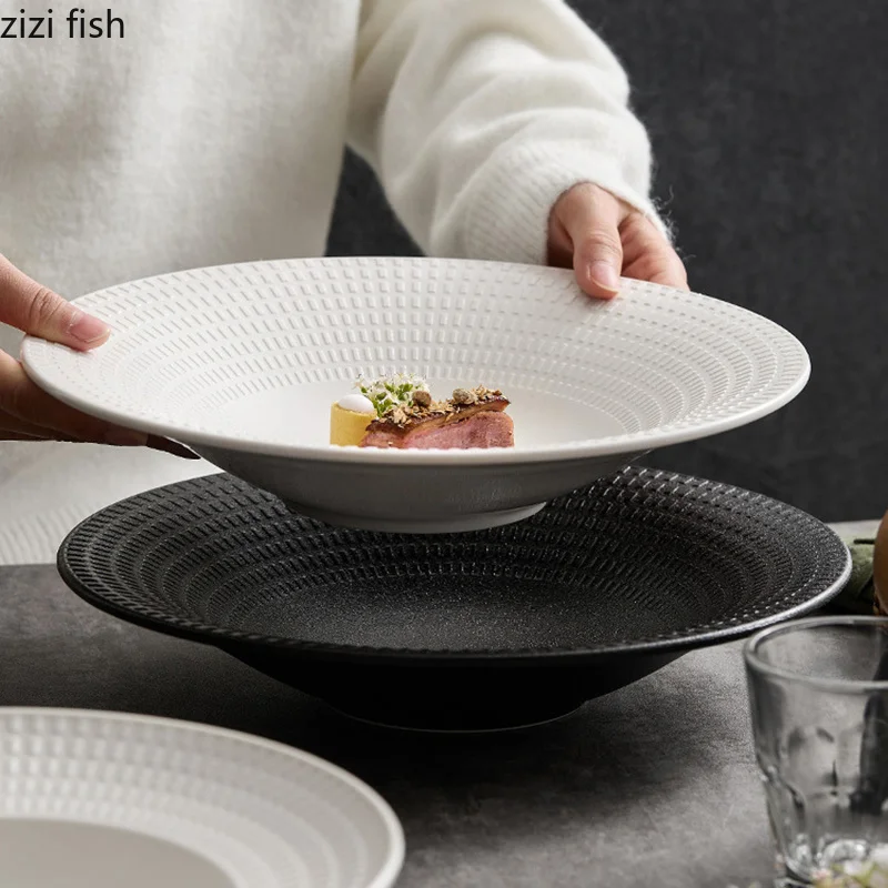 Solid Color Ceramic Plate Relief Texture Thick Soup Dish Fruit Salad Plate Pasta Dish Serving Plates Molecular Cuisine Tableware
Solid Color Ceramic Plate Relief Texture Thick Soup Dish Fruit Salad Plate Pasta Dish Serving Plates Molecular Cuisine Tableware