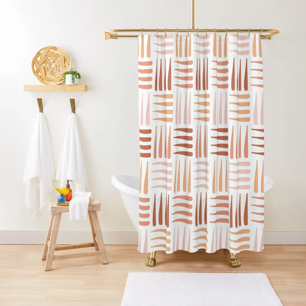 Modern mid century geometric print squares and lines blush terracotta white Shower Curtain Shower Set Curtain 
Modern mid century geometric print squares and lines blush terracotta white Shower Curtain Shower Set Curtain