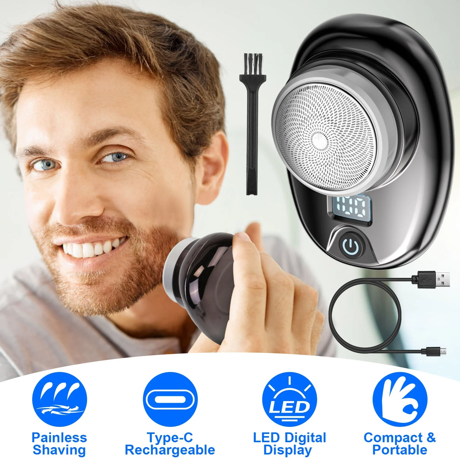 Portable Electric Shaver for Men - LED Display Type-C Rechargeable Mini Electric Razor, Waterproof Pocket Beard Trimmer for Travel, Car, Office & Daily Use, Black/Blue/Gold Available
Portable Electric Shaver for Men - LED Display Type-C Rechargeable Mini Electric Razor, Waterproof Pocket Beard Trimmer for Travel, Car, Office & Daily Use, Black/Blue/Gold Available