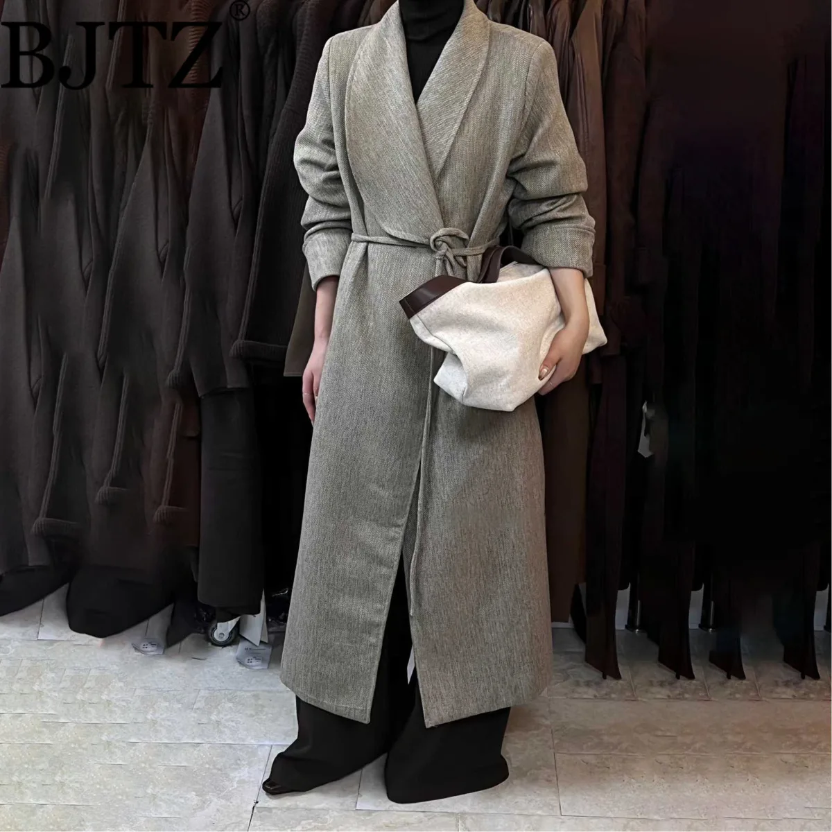 BJTZ длинный элегантный плащ со шнуровкой и завязками на талии для женщин, весна-осень 2023, новое свободное винтажное темпераментное женское пальто 
BJTZ длинный элегантный плащ со шнуровкой и завязками на талии для женщин, весна-осень 2023, новое свободное винтажное темпераментное женское пальто