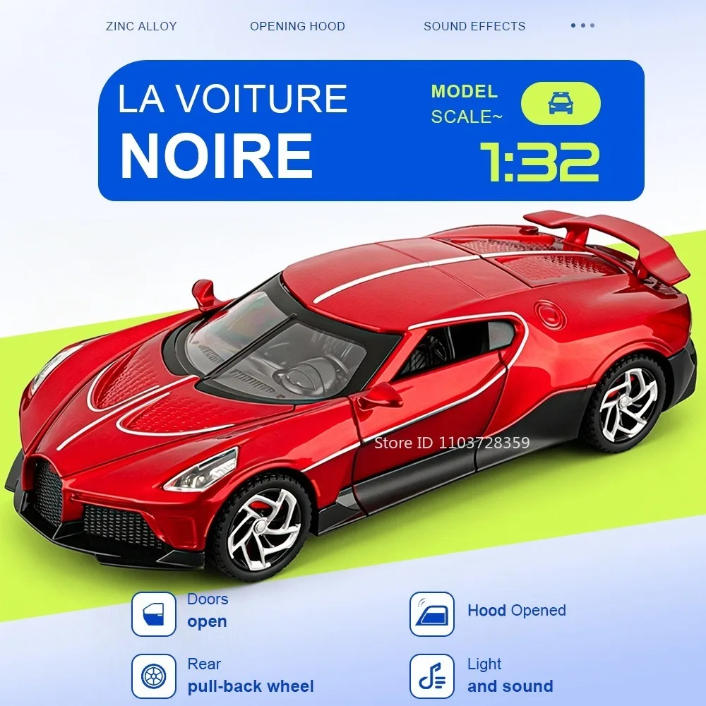 1:32 La Voiture Noire Bolide Toy Supercar Models Alloy Diecast Rubber Tires Pull Back Sound Light Doors Opened for Kids Gifts
1:32 La Voiture Noire Bolide Toy Supercar Models Alloy Diecast Rubber Tires Pull Back Sound Light Doors Opened for Kids Gifts