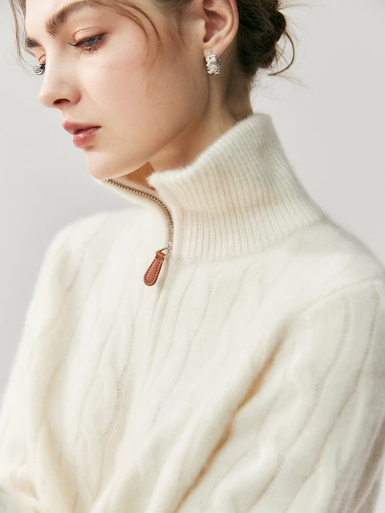 CHICUU Women's 100% Cashmere Sweater Zipper Cable-Knit Sweater Turtleneck Thickness Pullover Preppy Style Luxury Autumn Winter
CHICUU Women's 100% Cashmere Sweater Zipper Cable-Knit Sweater Turtleneck Thickness Pullover Preppy Style Luxury Autumn Winter