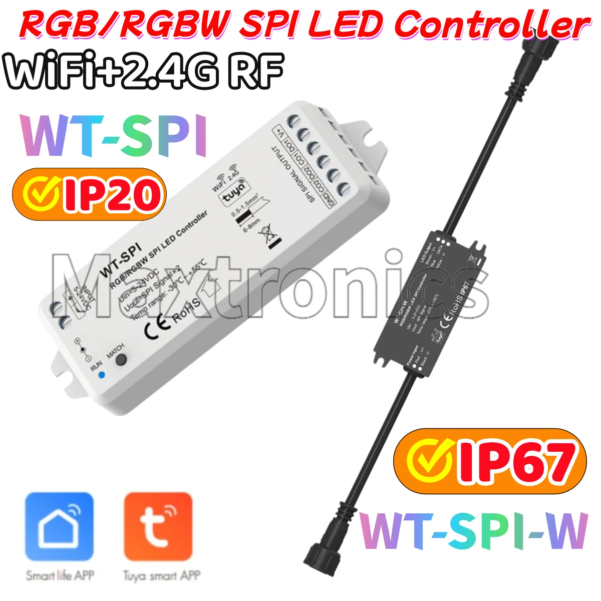 Tuya WiFi+2.4G RF RGB/RGBW SPI LED Controller WT-SPI/ IP67 Waterproof 2Button WT-SPI-W for WS2812 2811 Pixel IC LED Strip Module
Tuya WiFi+2.4G RF RGB/RGBW SPI LED Controller WT-SPI/ IP67 Waterproof 2Button WT-SPI-W for WS2812 2811 Pixel IC LED Strip Module