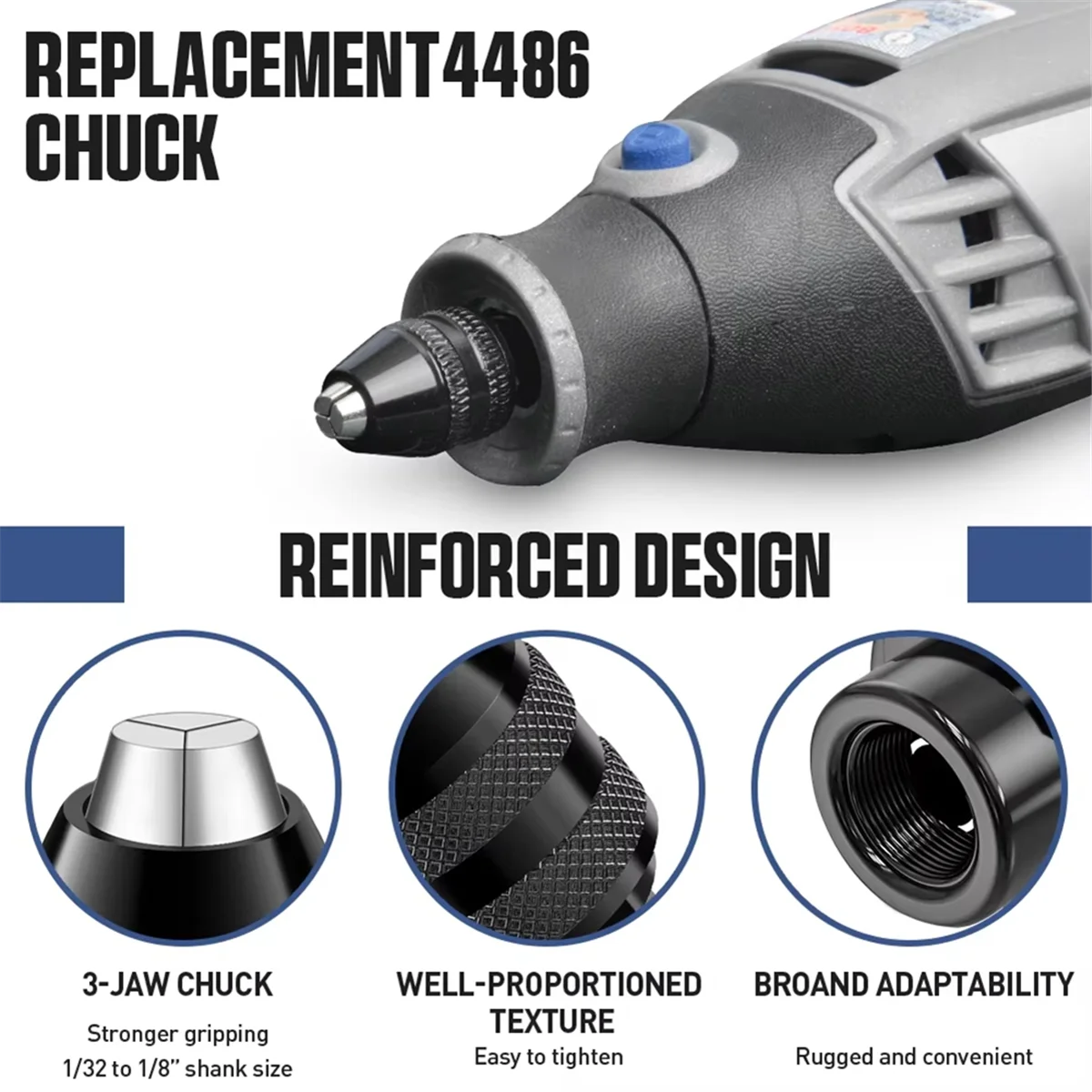 A002 Keyless Chuck1/32in to 1/8inch Replacement 4486 and 4485 Drill Keyless Chuck Shank Rotary Tool Quick Change Adapter Kit
A002 Keyless Chuck1/32in to 1/8inch Replacement 4486 and 4485 Drill Keyless Chuck Shank Rotary Tool Quick Change Adapter Kit
