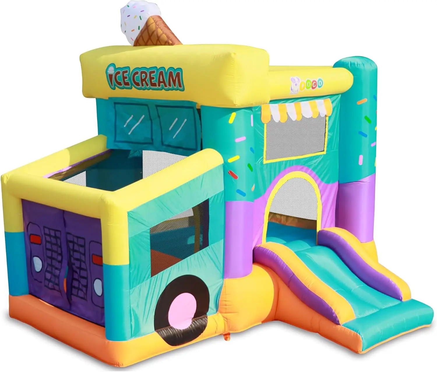 Inflatable Bounce House with Slide for Kids Ages 3-10, Ice Cream Truck Theme, Indoor/Outdoor Jump Castle Bouncer, Includes Blower, 8.8' x 8.2' x 7.5', for Toddlers and Small Children
Inflatable Bounce House with Slide for Kids Ages 3-10, Ice Cream Truck Theme, Indoor/Outdoor Jump Castle Bouncer, Includes Blower, 8.8' x 8.2' x 7.5', for Toddlers and Small Children