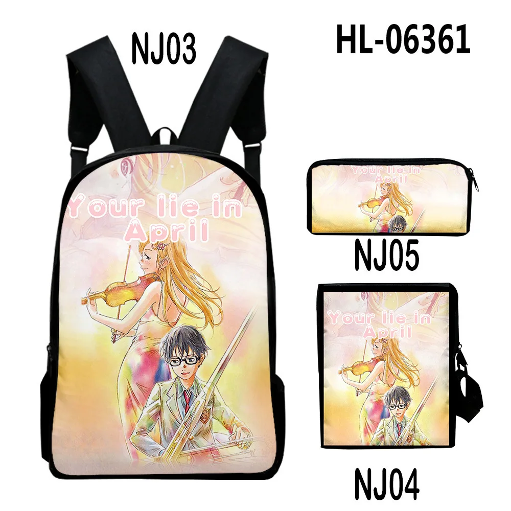 Harajuku Youthful Your lie in April 3D Print 3pcs/Set Student Travel bags Laptop Daypack Backpack Shoulder Bag Pencil Case
Harajuku Youthful Your lie in April 3D Print 3pcs/Set Student Travel bags Laptop Daypack Backpack Shoulder Bag Pencil Case