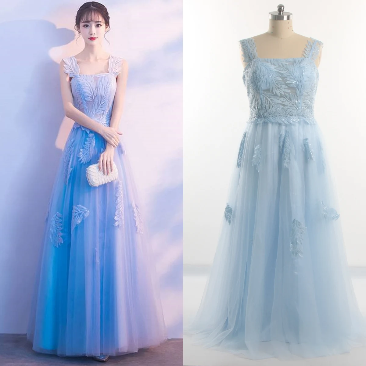 Evening Dresses Sky Blue Red Tulle Pleat Floor-length A-line Sleeveless Lace up Plus size Women Formal Party Gown R1264
Evening Dresses Sky Blue Red Tulle Pleat Floor-length A-line Sleeveless Lace up Plus size Women Formal Party Gown R1264