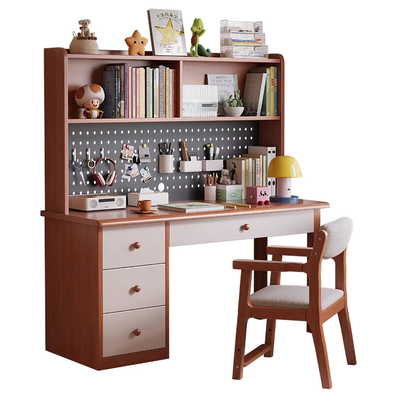 Solid wood study table Hole board Desk bookshelf integrated student home homework Bedroom writing desk Computer table 
Solid wood study table Hole board Desk bookshelf integrated student home homework Bedroom writing desk Computer table