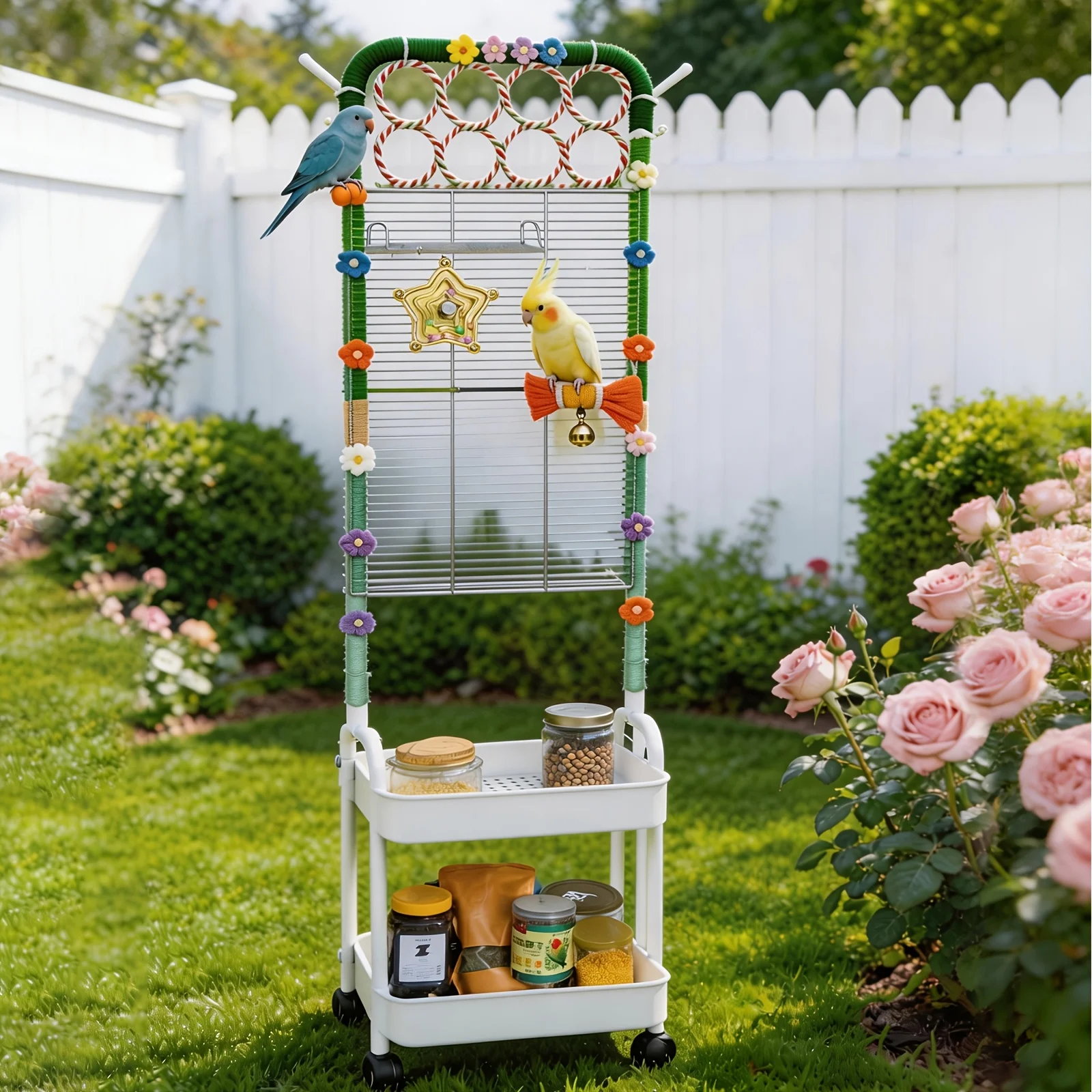 Extra Large Movable Stainless Steel Parrot Cage Open-Design Bird Playground with Climbing Toys, Double-Layer Storage Basket Play Stand for Budgies, Cockatiels, Macaws
Extra Large Movable Stainless Steel Parrot Cage Open-Design Bird Playground with Climbing Toys, Double-Layer Storage Basket Play Stand for Budgies, Cockatiels, Macaws