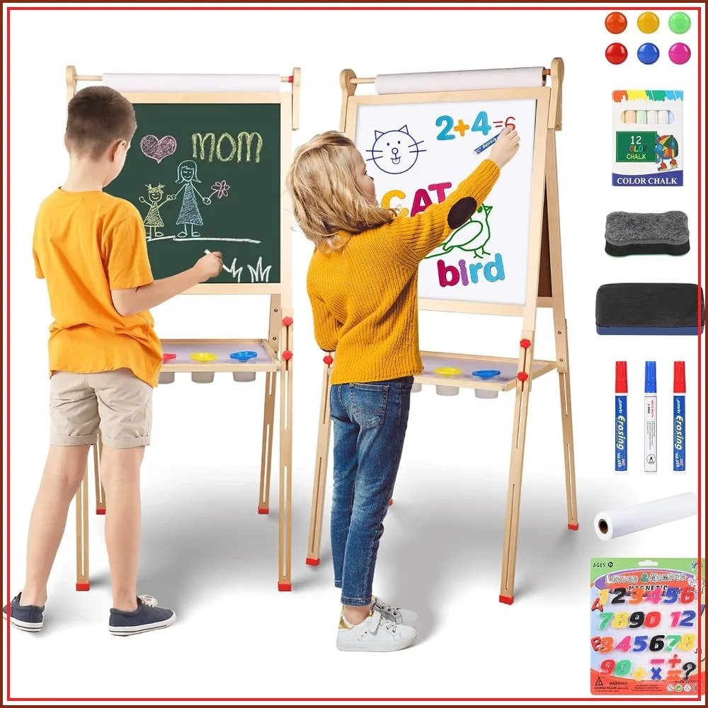 Kids Wooden Art Easel with Paper Roll, Double Sided Magnetic Whiteboard & Chalkboard, Adjustable Height for Boys Girls Gift
Kids Wooden Art Easel with Paper Roll, Double Sided Magnetic Whiteboard & Chalkboard, Adjustable Height for Boys Girls Gift