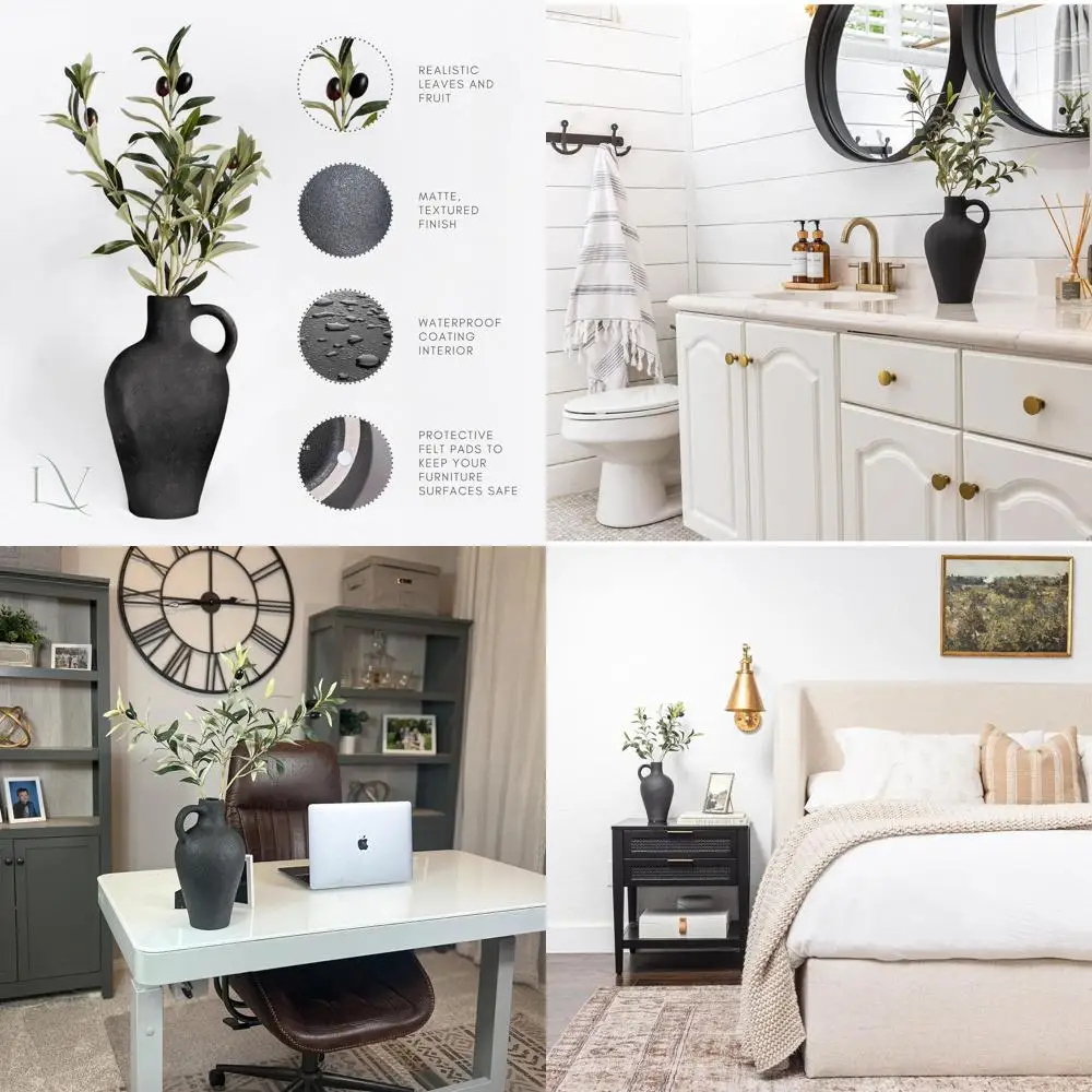 Elegant 10 Textured Ceramic Vase with 22 Olive Branches, Tall Black Medium Vase, Artificial Topiaries, Minimalist Decor for Home
Elegant 10 Textured Ceramic Vase with 22 Olive Branches, Tall Black Medium Vase, Artificial Topiaries, Minimalist Decor for Home