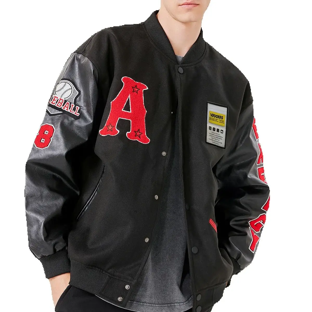 Mens Casual Jackets Letterman Embroidery Baseball Faux Leather Sleeve Bomber Jacket Unisex Outerwear Coats For Fall&winter
Mens Casual Jackets Letterman Embroidery Baseball Faux Leather Sleeve Bomber Jacket Unisex Outerwear Coats For Fall&winter