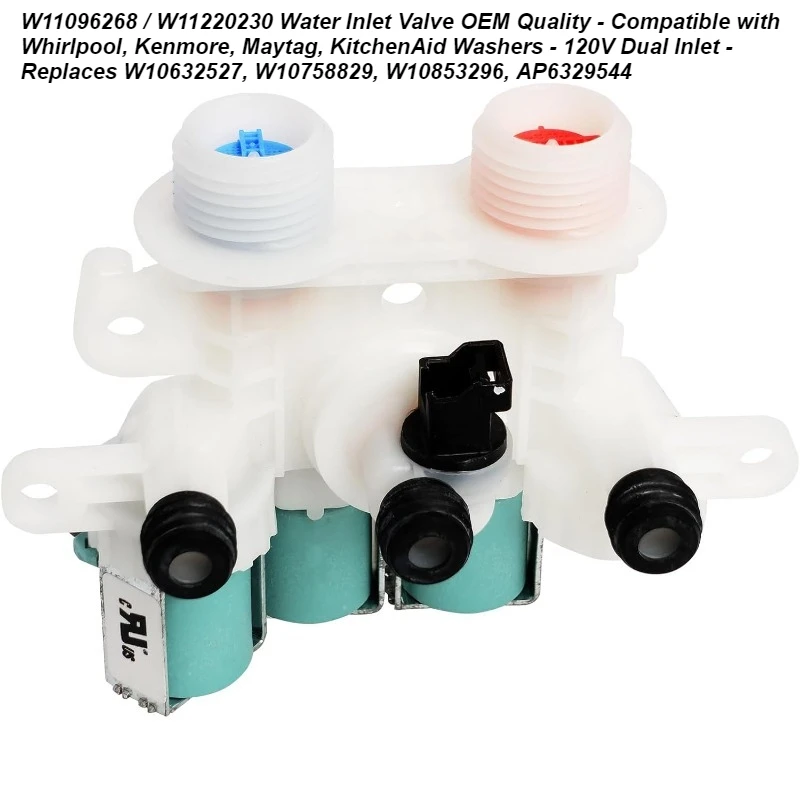 Washer Water Inlet Valve W11220230/W11096268 - Compatible with Whirlpool & Kenmore
Washer Water Inlet Valve W11220230/W11096268 - Compatible with Whirlpool & Kenmore
