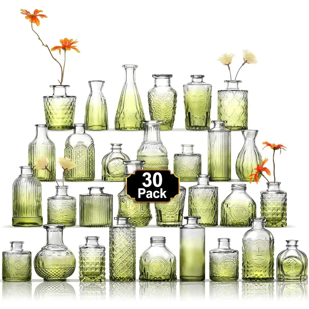 30, Green Glass Bud Vases in Bulk, Small Vases for Centerpieces Mini Flower Vase Set Cute Vintage Glass Vases Set
30, Green Glass Bud Vases in Bulk, Small Vases for Centerpieces Mini Flower Vase Set Cute Vintage Glass Vases Set
