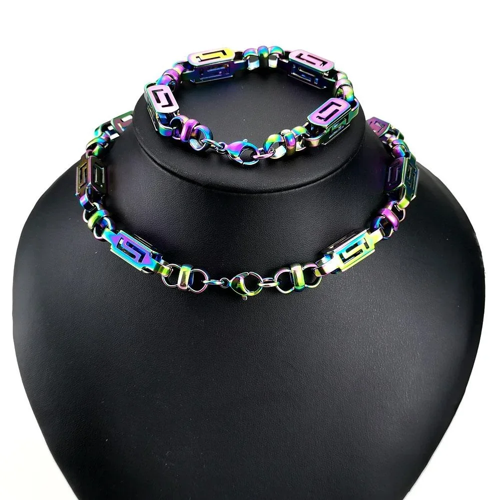 Rainbow Iridescent Stainless Steel 8.5mm Width Man's Woman's Necklace Bracelet Chain Jewelry
Rainbow Iridescent Stainless Steel 8.5mm Width Man's Woman's Necklace Bracelet Chain Jewelry