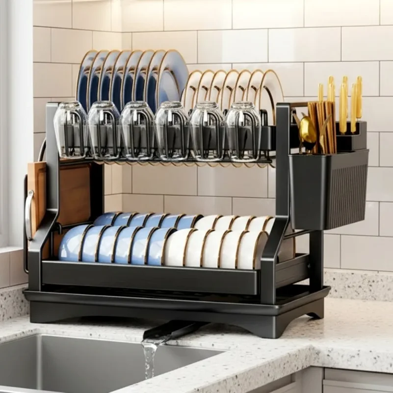 Dish Drying Rack Double Layer Kitchen Organizer with Chopstick Holder & Cup Storage Sink Counter Shelf for Plates Bowls Utensils
Dish Drying Rack Double Layer Kitchen Organizer with Chopstick Holder & Cup Storage Sink Counter Shelf for Plates Bowls Utensils