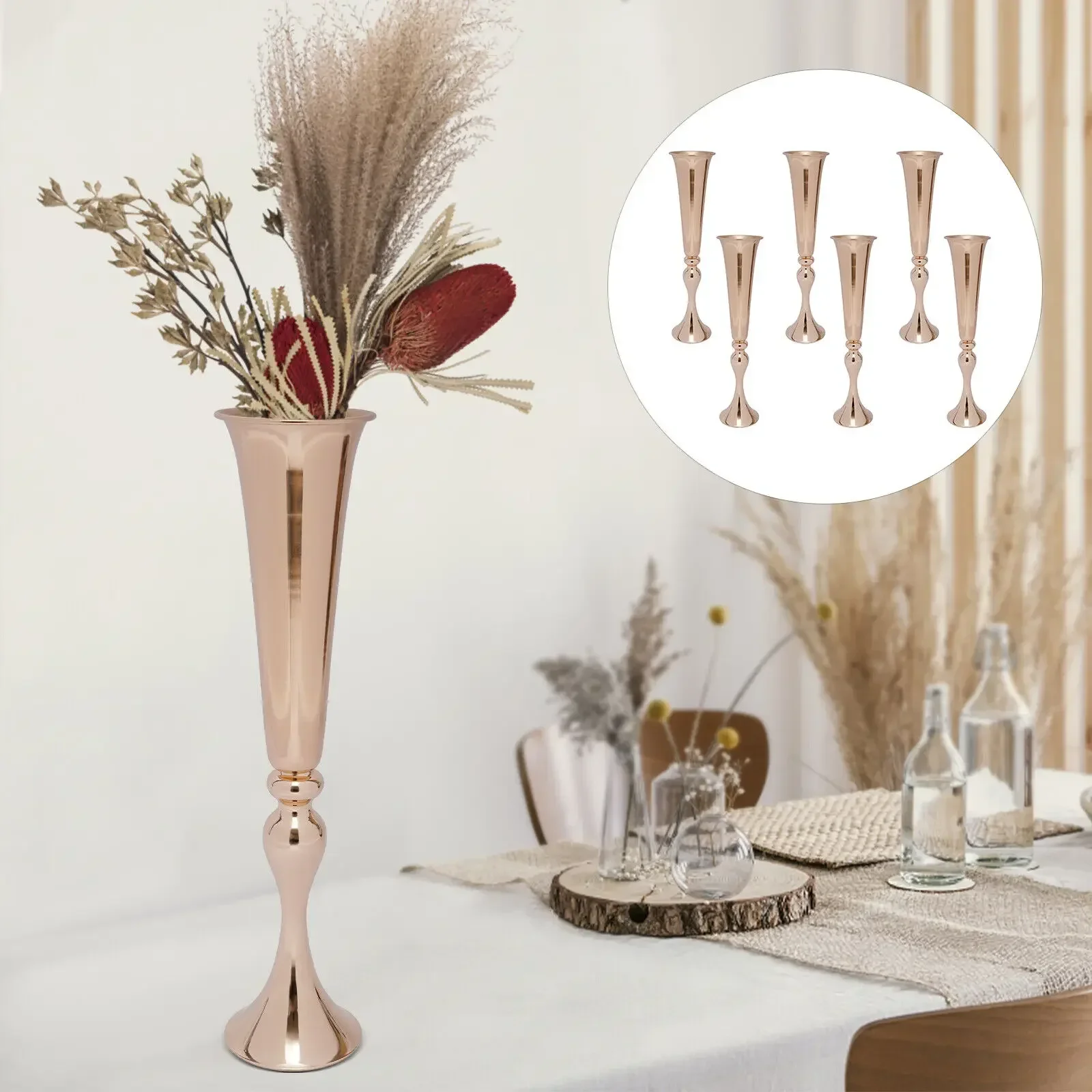 6PCS Metal Trumpet Vase Road Lead for Wedding Party Dinner Centerpiece for Anniversary Ceremony Party Birthday Event Decoration
6PCS Metal Trumpet Vase Road Lead for Wedding Party Dinner Centerpiece for Anniversary Ceremony Party Birthday Event Decoration